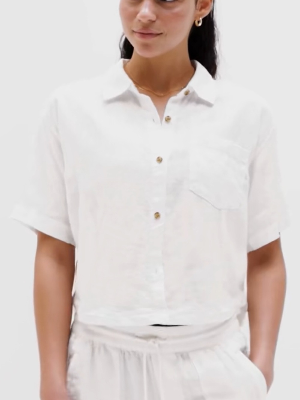 Athleta Retreat Linen Short Sleeve Shirt Cala Lily Medium